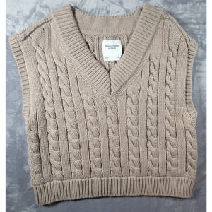 Abercrombie & Fitch Womens S Cable Chunky Knit Sweater Vest Cotton Beige